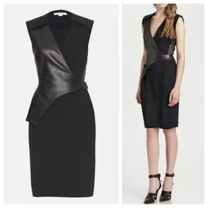 ALEXANDER WANG Leather & stretch-crepe Mesh Cut Outs wrap dress